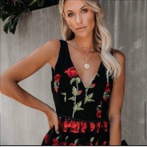 Vici Black Dress with Red Floral Accents